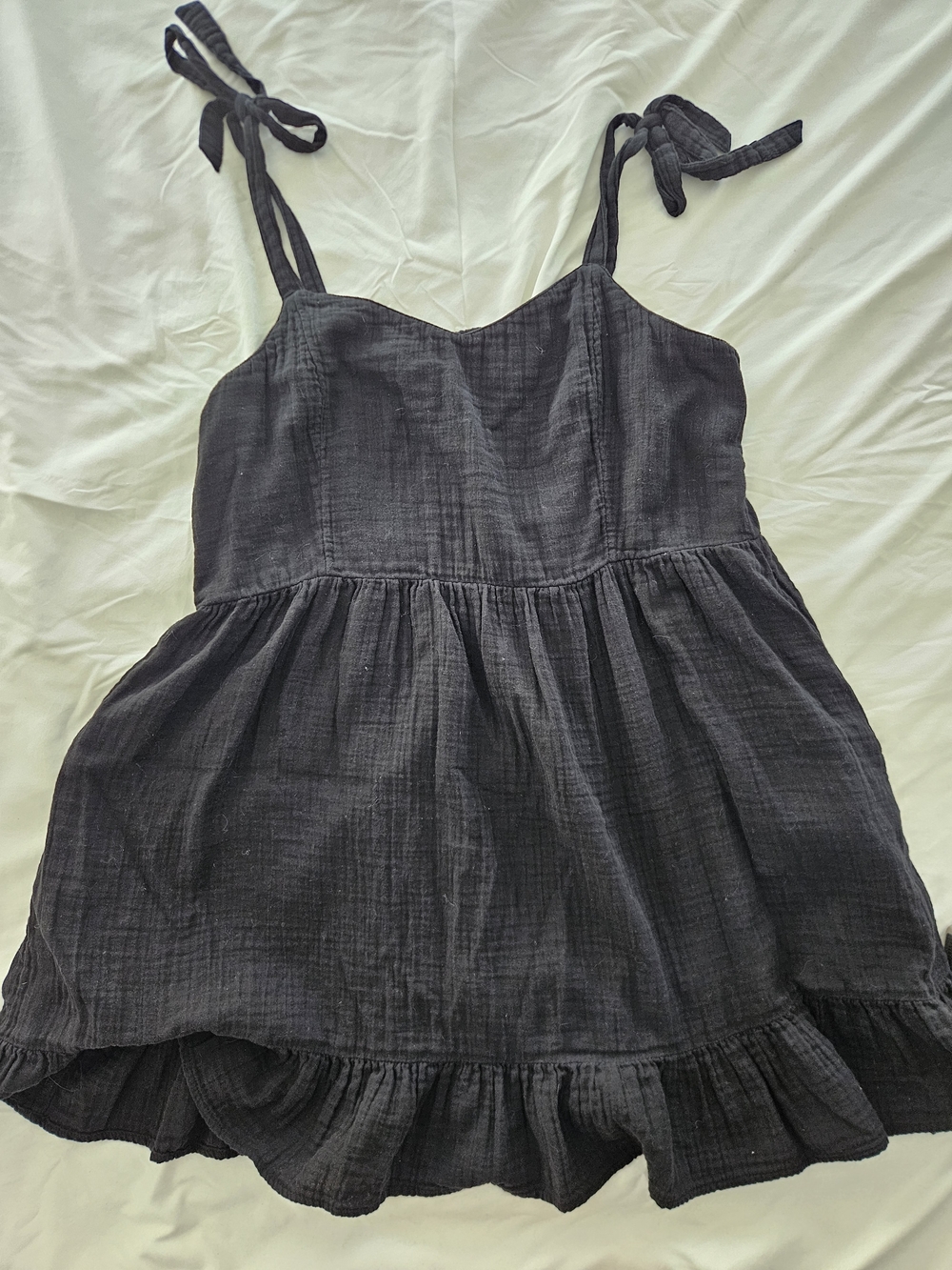 Old Navy Gauzy Black Tie-Shoulder Ruffle Cami Top